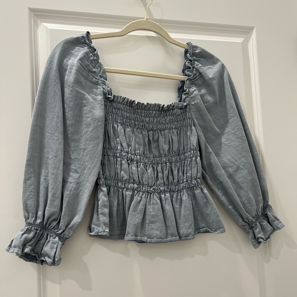 Smocked Ruffle Peplum Top - Light Blue - Picture 2 of 2